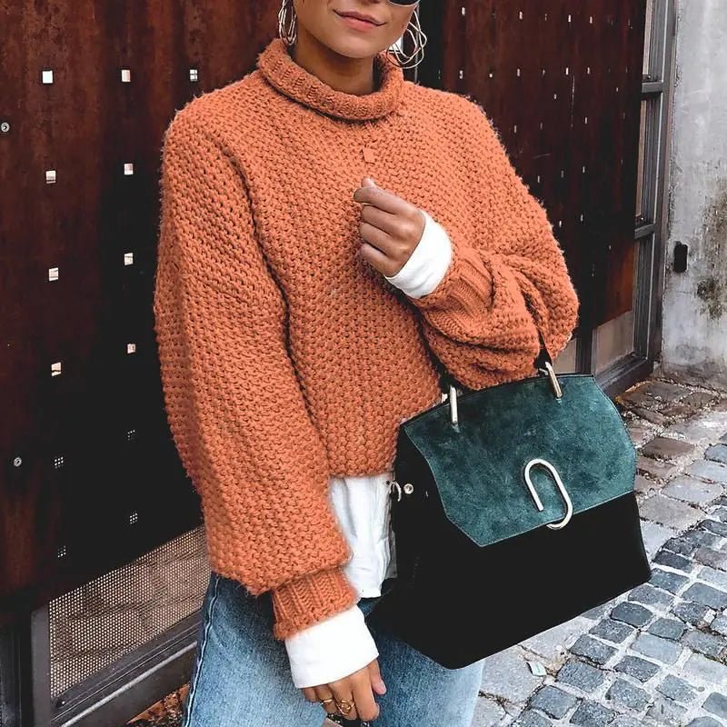 Women's Orange Turtle Neck Sweater - Wow Store - Wow Store