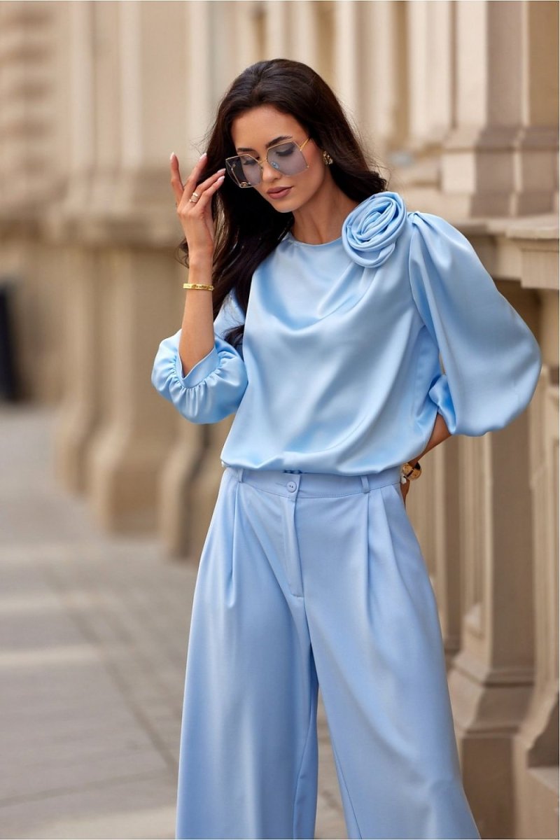 Women's V - Neck Long Sleeve Blouse - Lightweight Polyester, Navy Blue | WOW Store - Wow Store