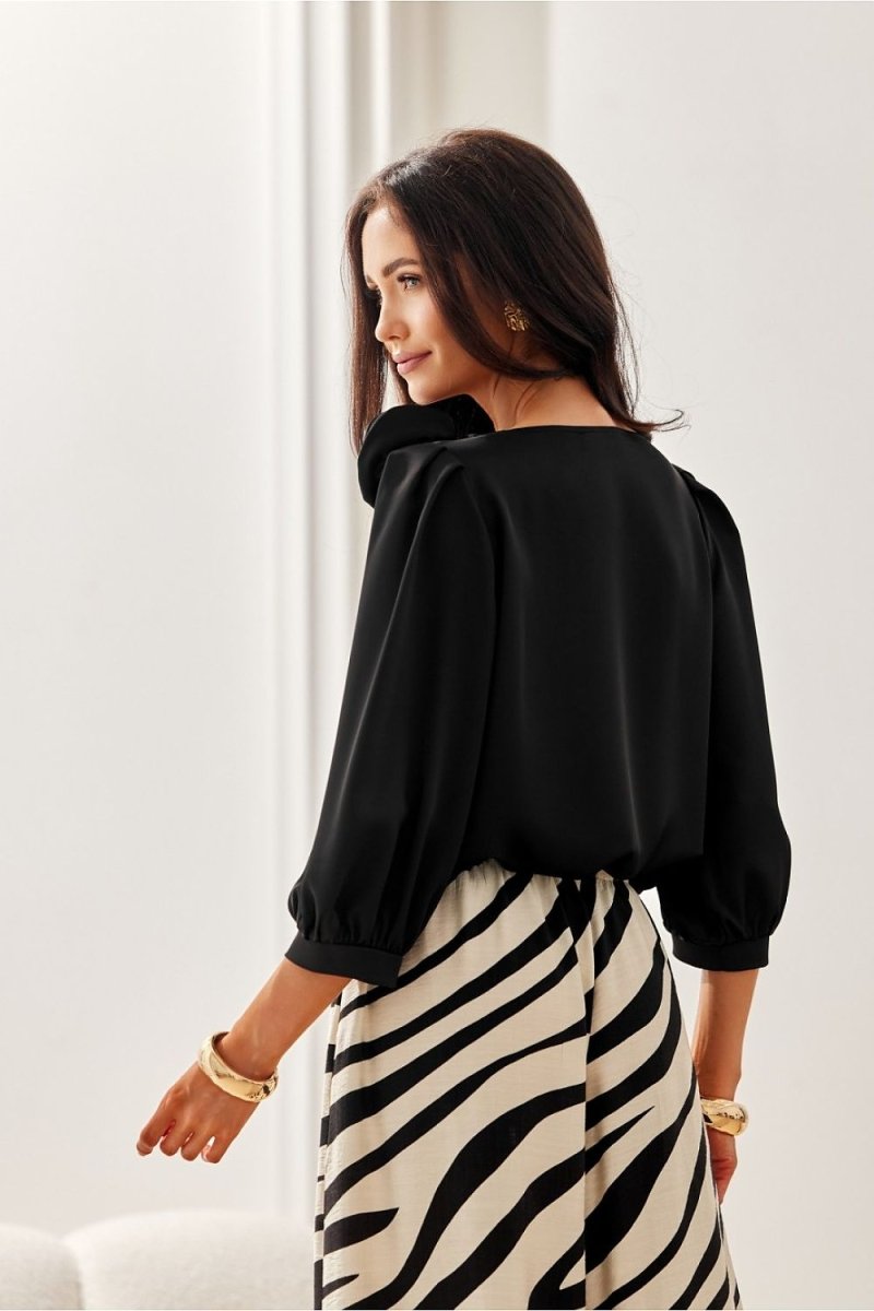 Women's V - Neck Long Sleeve Blouse - Lightweight Polyester, Navy Blue | WOW Store - Wow Store