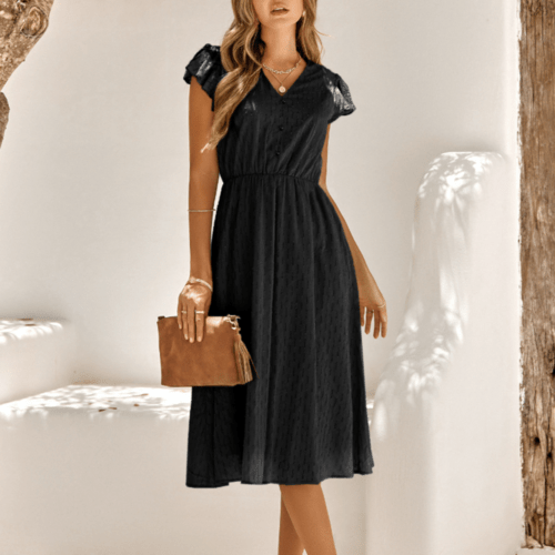 Womens V Neck Ruffle Sleeve Summer Dress - Wow Store