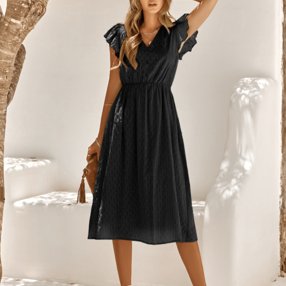 Womens V Neck Ruffle Sleeve Summer Dress - Wow Store