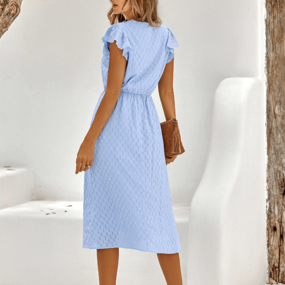 Womens V Neck Ruffle Sleeve Summer Dress - Wow Store