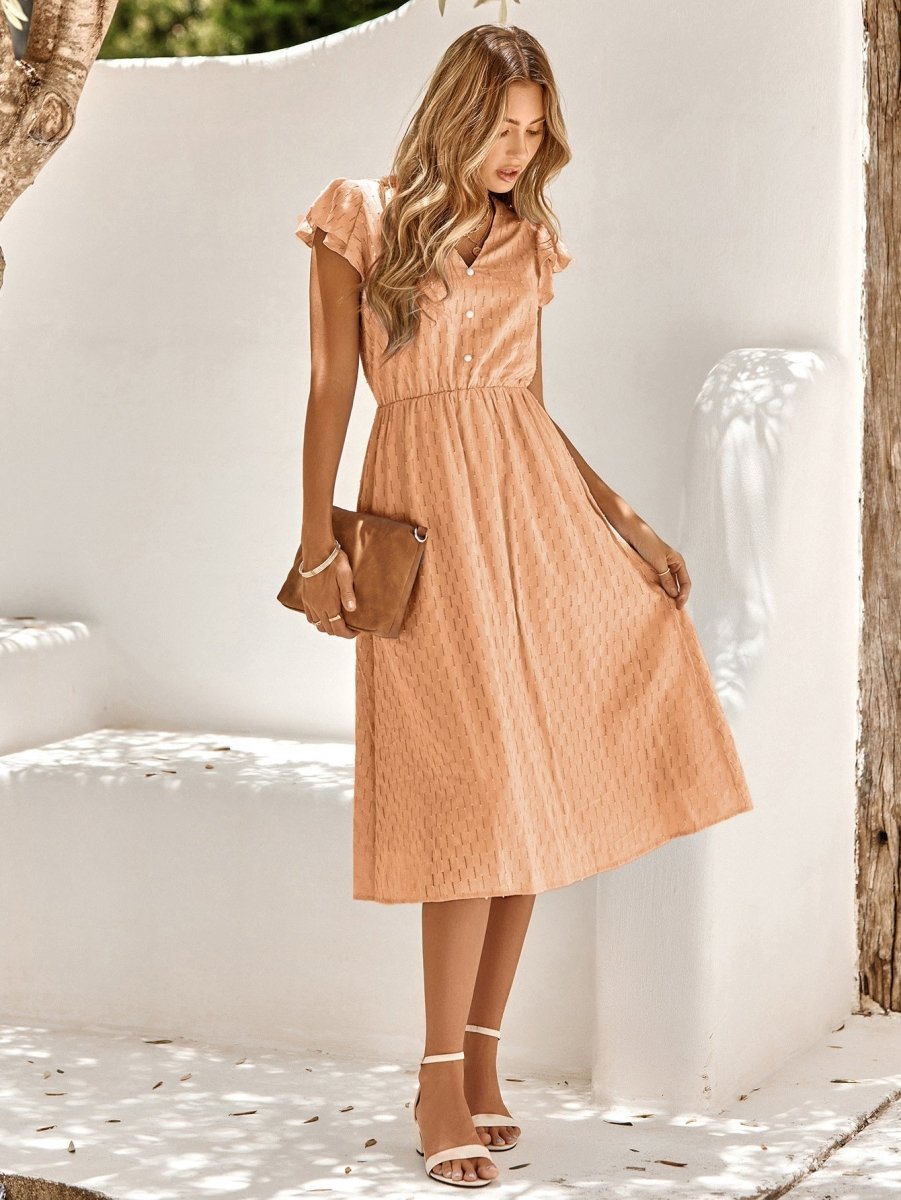 Womens V Neck Ruffle Sleeve Summer/holiday Dress - Wow Store - Wow Store