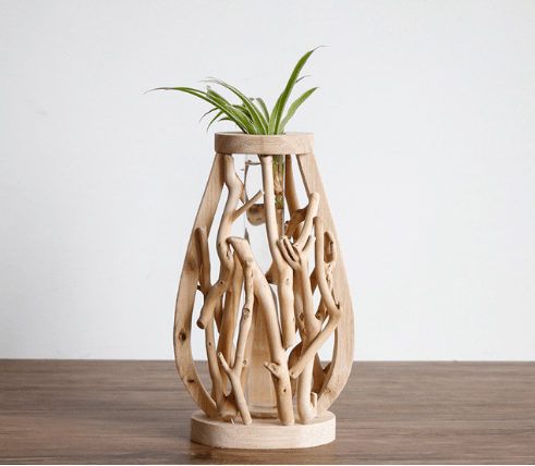 Wooden Branch Vase with Glass Tube, 18 or 27 cm - WowStore.live