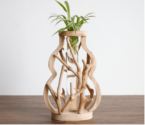 Wooden Branch Vase with Glass Tube, 18 or 27 cm - WowStore.live