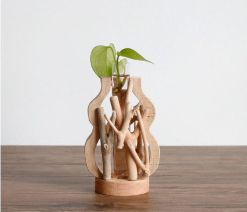 Wooden Branch Vase with Glass Tube, 18 or 27 cm - WowStore.live