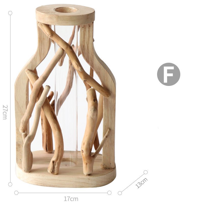Wooden Branch Vase with Glass Tube, 18 or 27 cm - WowStore.live