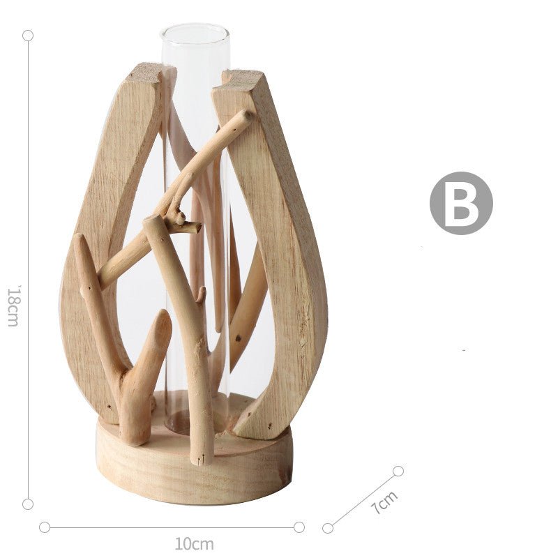 Wooden Branch Vase with Glass Tube, 18 or 27 cm - WowStore.live