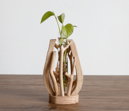 Wooden Branch Vase with Glass Tube, 18 or 27 cm - WowStore.live