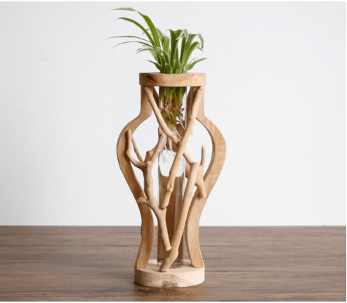 Wooden Branch Vase with Glass Tube, 18 or 27 cm - WowStore.live