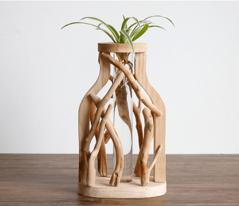 Wooden Branch Vase with Glass Tube, 18 or 27 cm - WowStore.live