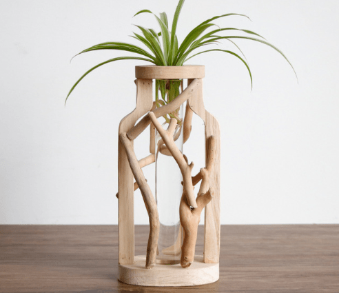 Wooden Branch Vase with Glass Tube, 18 or 27 cm - WowStore.live