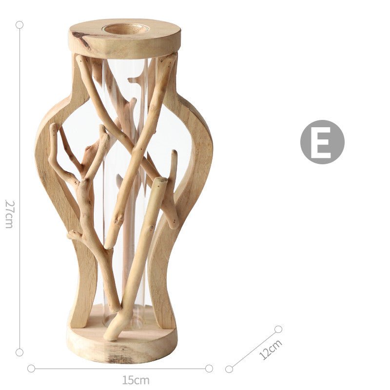 Wooden Branch Vase with Glass Tube, 18 or 27 cm - WowStore.live