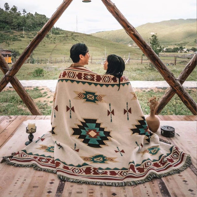 Woven Southwestern-Print Throw Blanket, Fringed — view 3