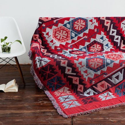 Woven Southwestern-Print Throw Blanket, Fringed — view 7