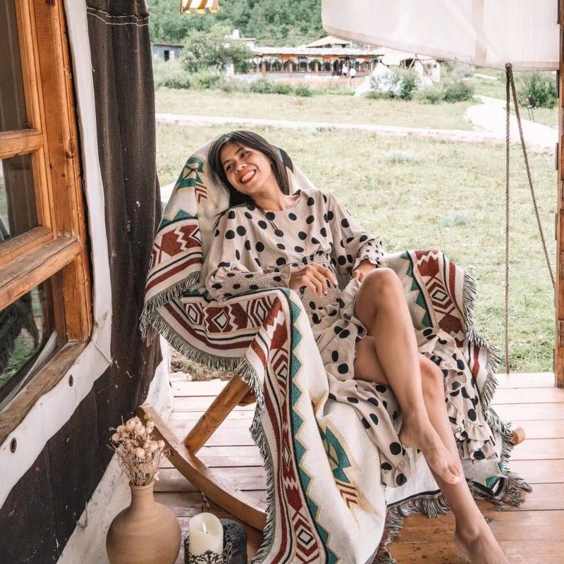 Woven Southwestern-Print Throw Blanket, Fringed