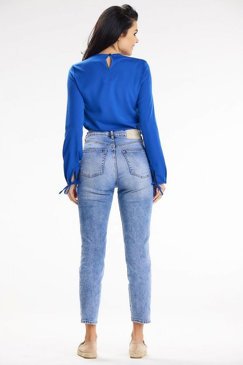 WOW FASHION | Awama Long Sleeve Blouse - Tied Sleeves Button Back Pocket Detail Top - Wow Store