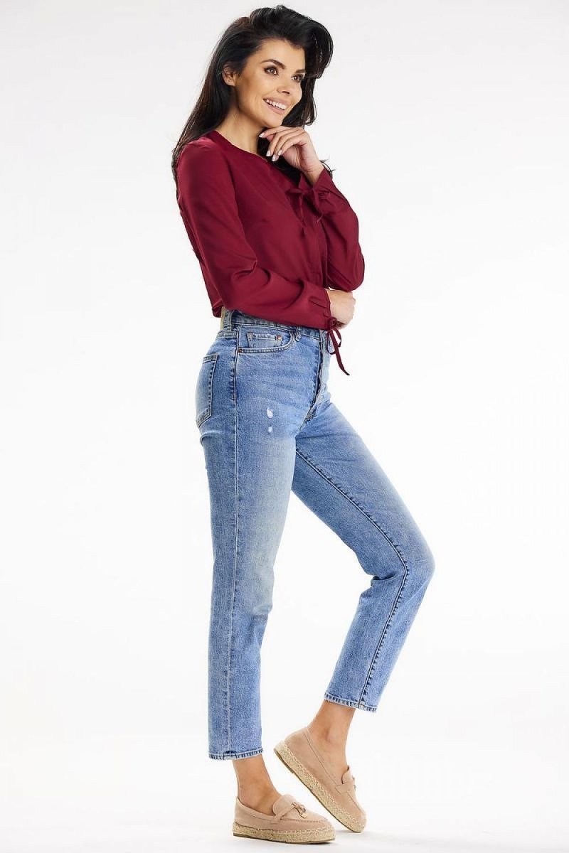 WOW FASHION | Awama Long Sleeve Blouse - Tied Sleeves Button Back Pocket Detail Top - Wow Store