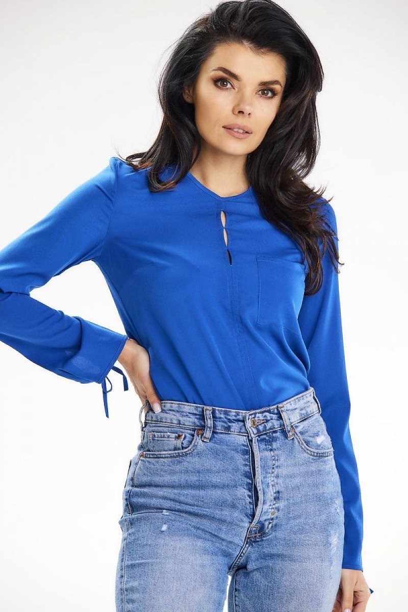 WOW FASHION | Awama Long Sleeve Blouse - Tied Sleeves Button Back Pocket Detail Top - Wow Store