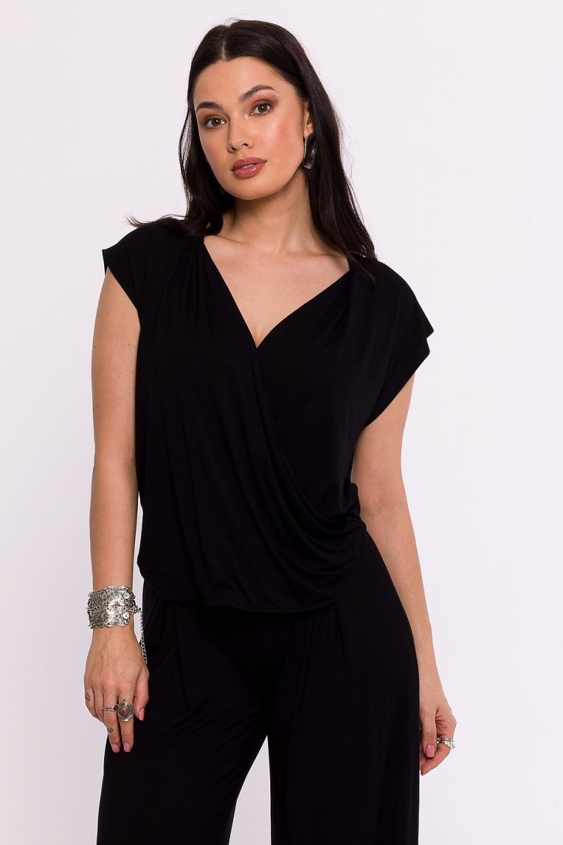 WOW FASHION | BeWear Envelope Cut Blouse - Deep Neckline Batwing Sleeve Viscose Top - Wow Store
