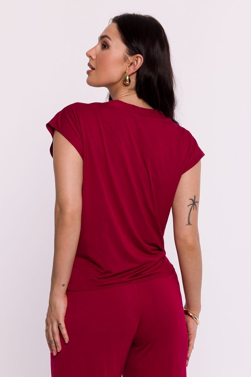 WOW FASHION | BeWear Envelope Cut Blouse - Deep Neckline Batwing Sleeve Viscose Top - Wow Store