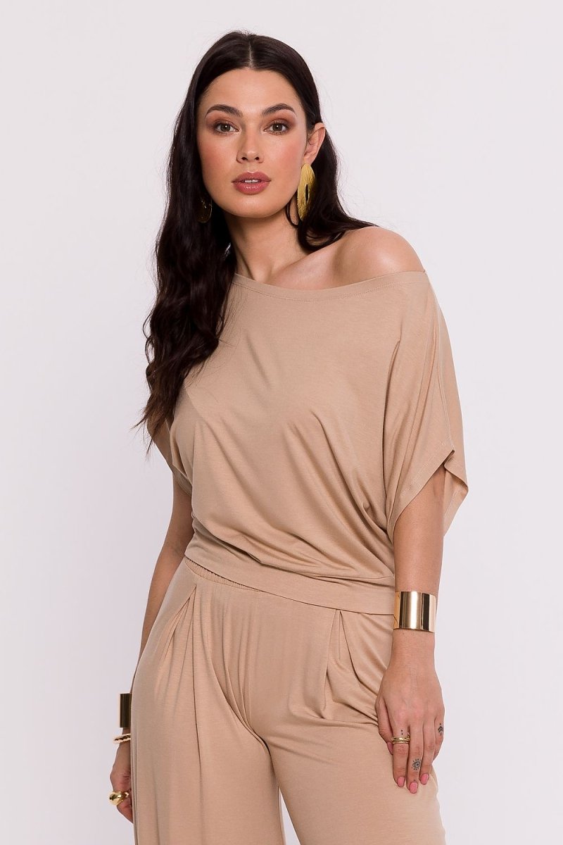 WOW FASHION | BeWear Viscose Knit Blouse - Pleated Hem Bat Sleeve Elegance Top - Wow Store