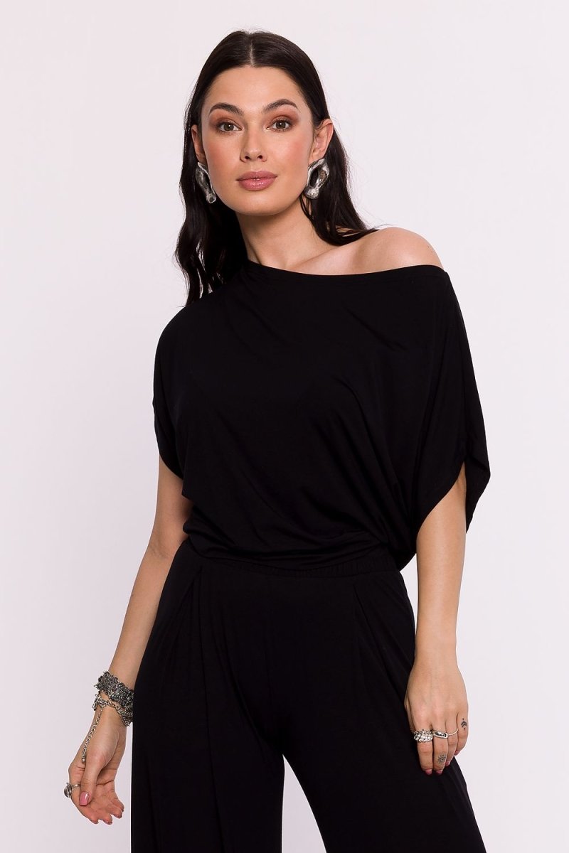 WOW FASHION | BeWear Viscose Knit Blouse - Pleated Hem Bat Sleeve Elegance Top - Wow Store