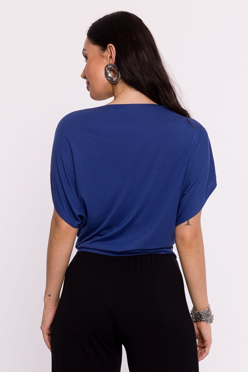 WOW FASHION | BeWear Viscose Knit Blouse - Pleated Hem Bat Sleeve Elegance Top - Wow Store