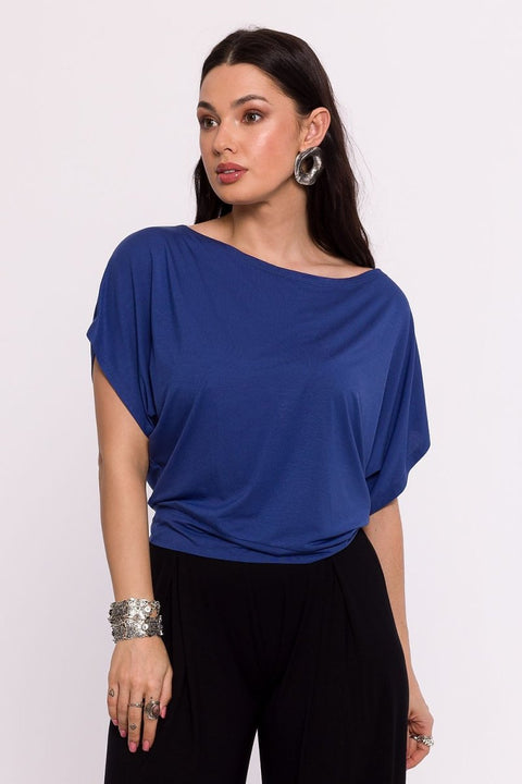 WOW FASHION | BeWear Viscose Knit Blouse - Pleated Hem Bat Sleeve Elegance Top - Wow Store