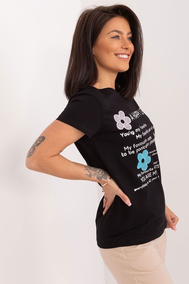 WOW FASHION | BFG Embroidered Flower Blouse - Casual Cotton Summer Top with Decorative Lettering - Wow Store