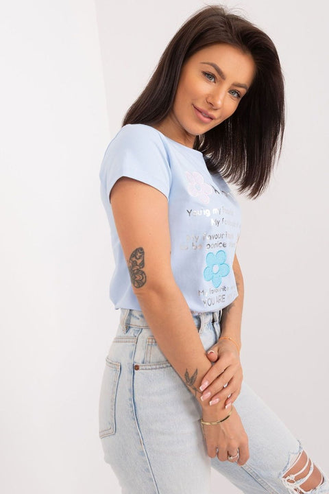 WOW FASHION | BFG Embroidered Flower Blouse - Casual Cotton Summer Top with Decorative Lettering - Wow Store