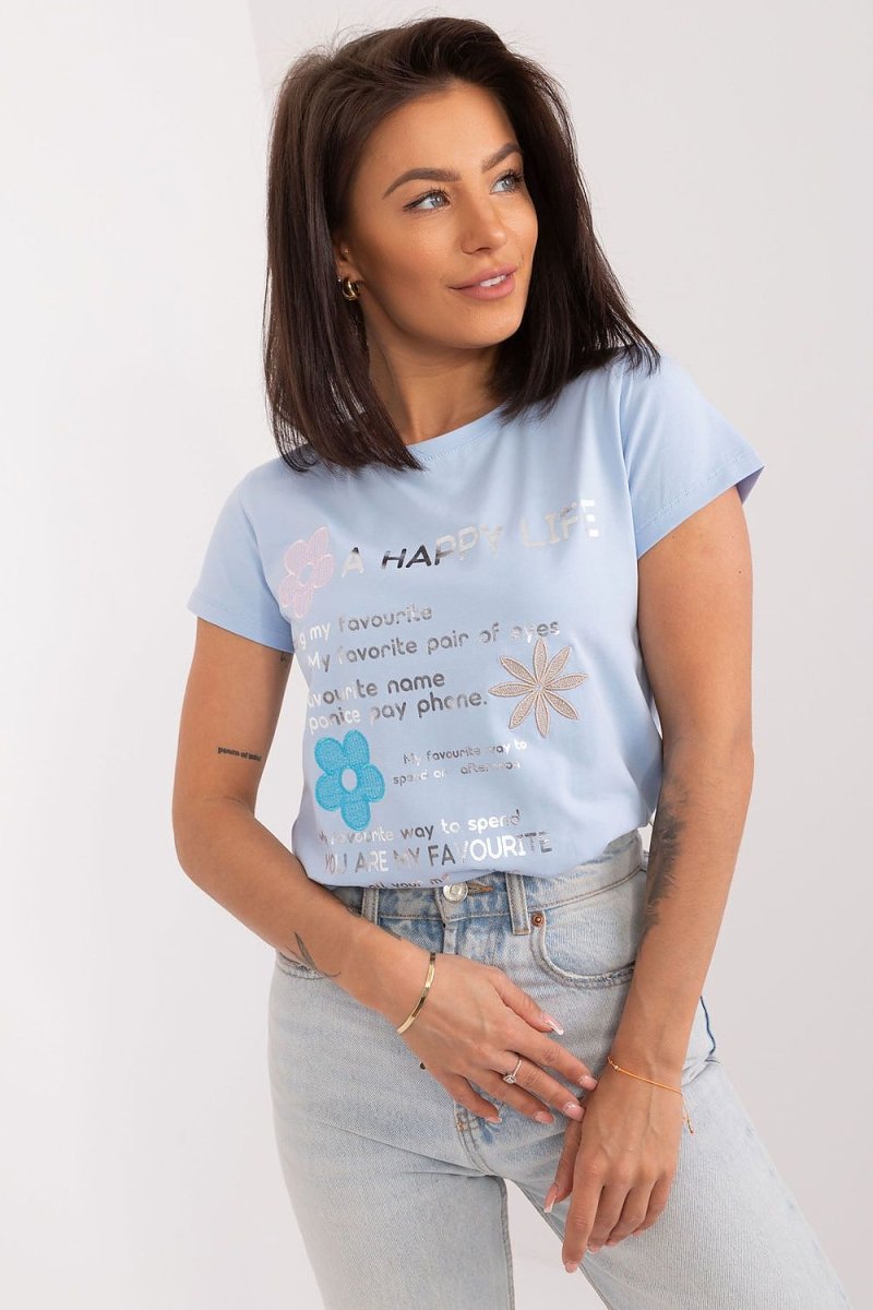 WOW FASHION | BFG Embroidered Flower Blouse - Casual Cotton Summer Top with Decorative Lettering - Wow Store