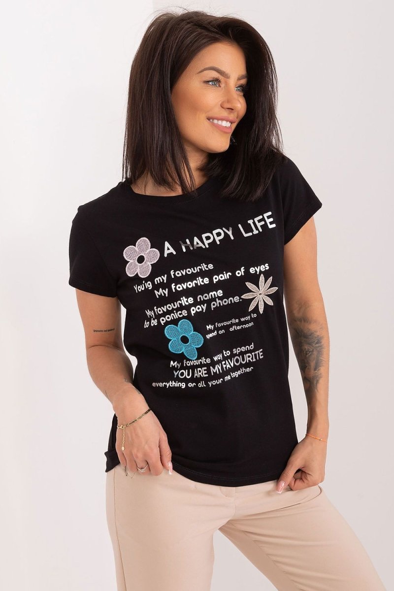 WOW FASHION | BFG Embroidered Flower Blouse - Casual Cotton Summer Top with Decorative Lettering - Wow Store