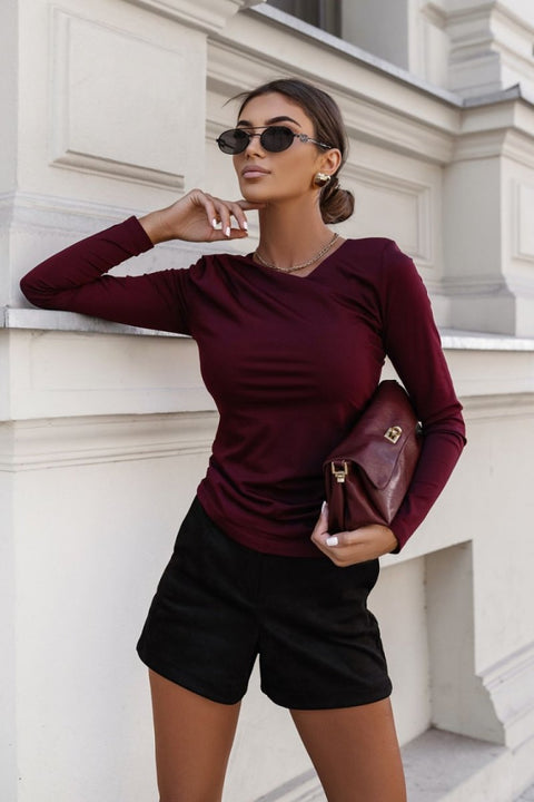 WOW FASHION | MONNA Bordeaux Blouse - Elegant Viscose Top for Women - Wow Store