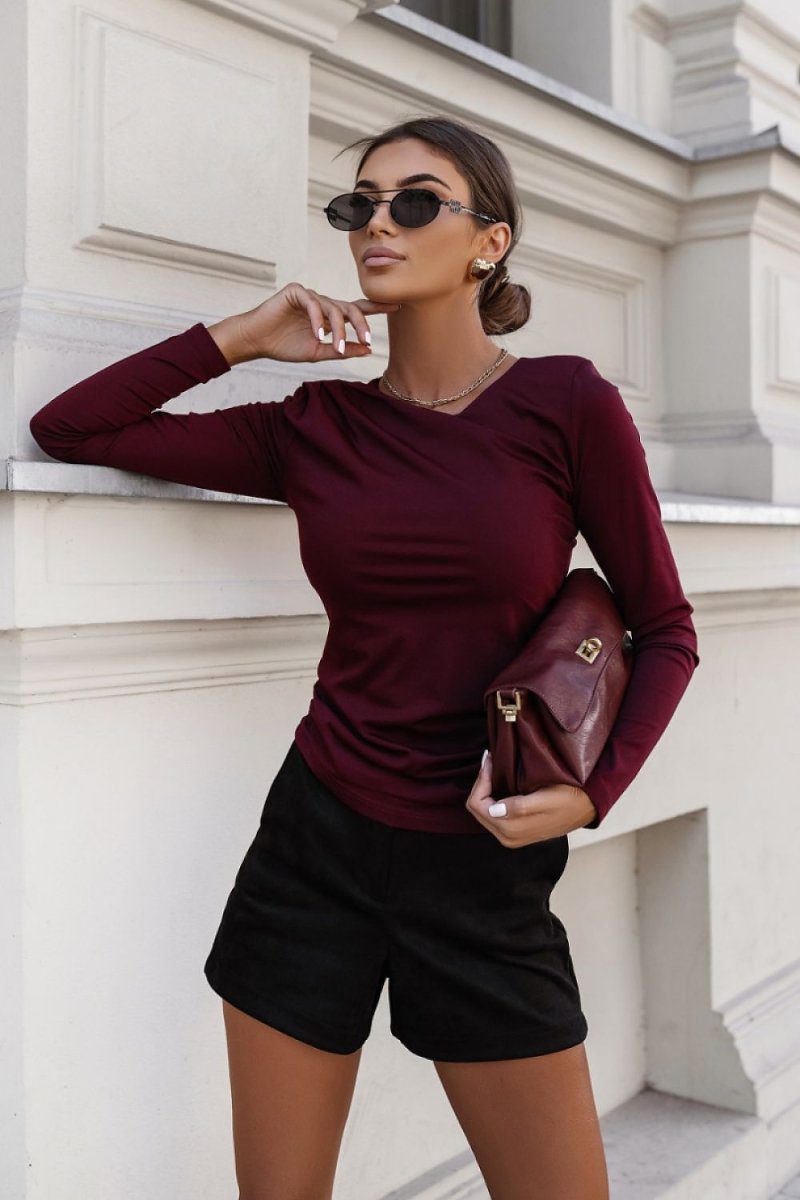 WOW FASHION | MONNA Bordeaux Blouse - Elegant Viscose Top for Women - Wow Store