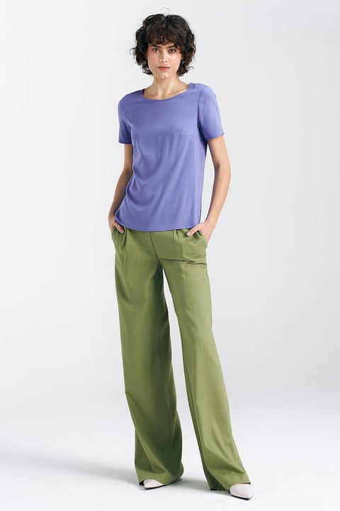 WOW FASHION | Nife Regular Cut Blouse - Classic Boat Neckline Purple Viscose Top - Wow Store