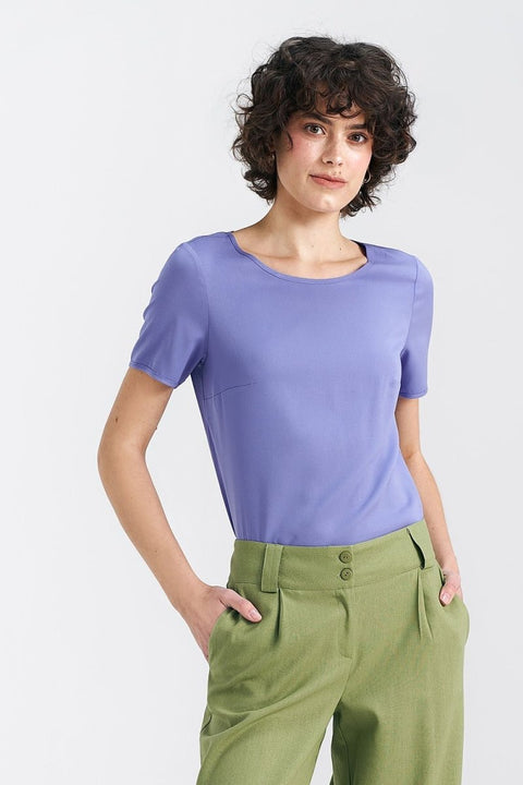 WOW FASHION | Nife Regular Cut Blouse - Classic Boat Neckline Purple Viscose Top - Wow Store