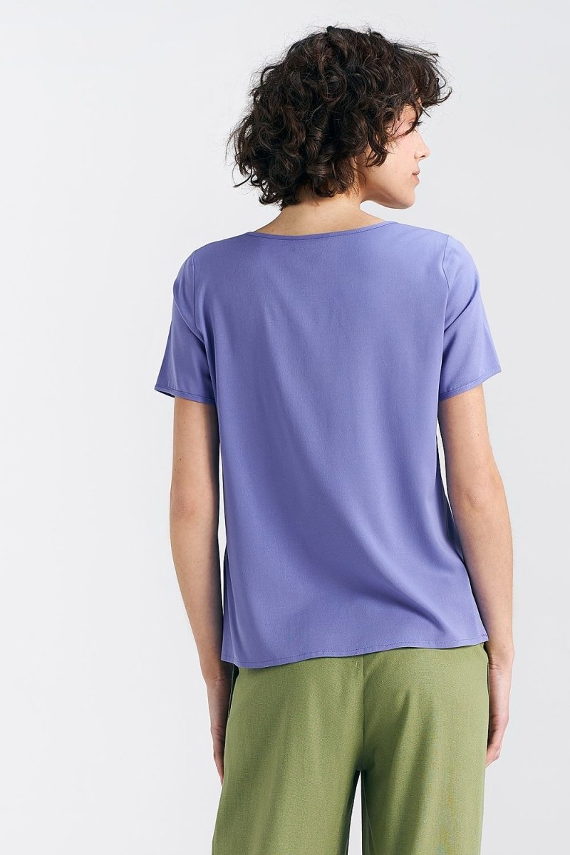WOW FASHION | Nife Regular Cut Blouse - Classic Boat Neckline Purple Viscose Top - Wow Store