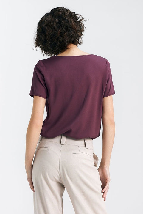 WOW FASHION | Nife Regular Cut Blouse - Classic Boat Neckline Purple Viscose Top - Wow Store