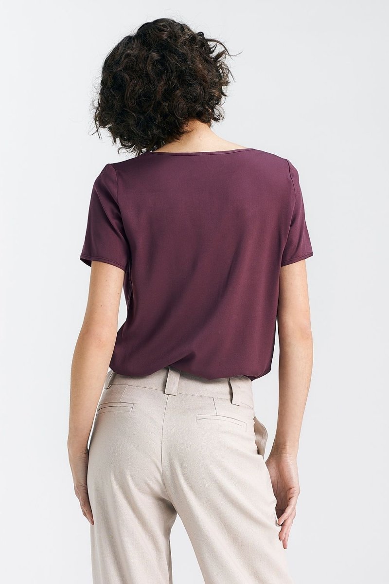 WOW FASHION | Nife Regular Cut Blouse - Classic Boat Neckline Purple Viscose Top - Wow Store