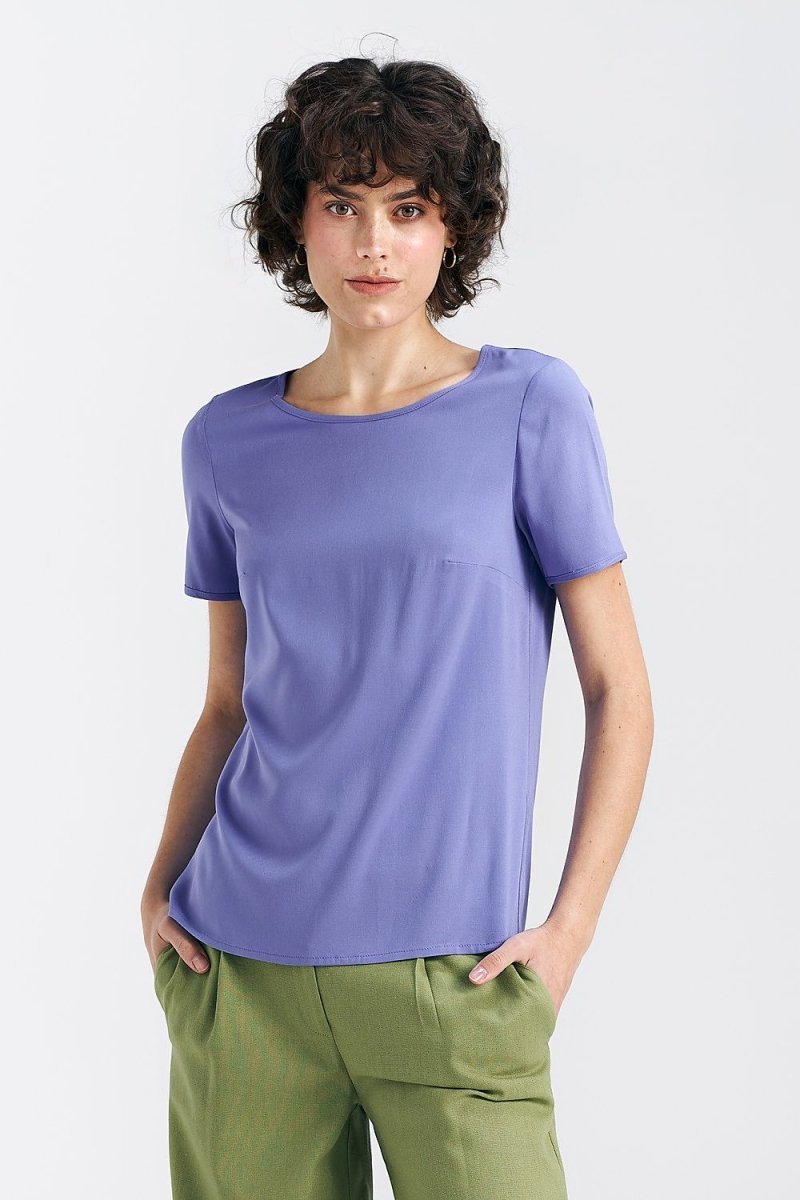 WOW FASHION | Nife Regular Cut Blouse - Classic Boat Neckline Purple Viscose Top - Wow Store