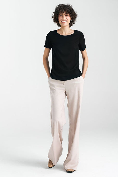 WOW FASHION | Nife Regular Cut Blouse - Classic Boat Neckline Purple Viscose Top - Wow Store