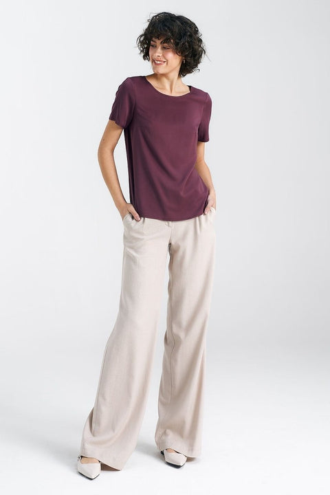 WOW FASHION | Nife Regular Cut Blouse - Classic Boat Neckline Purple Viscose Top - Wow Store