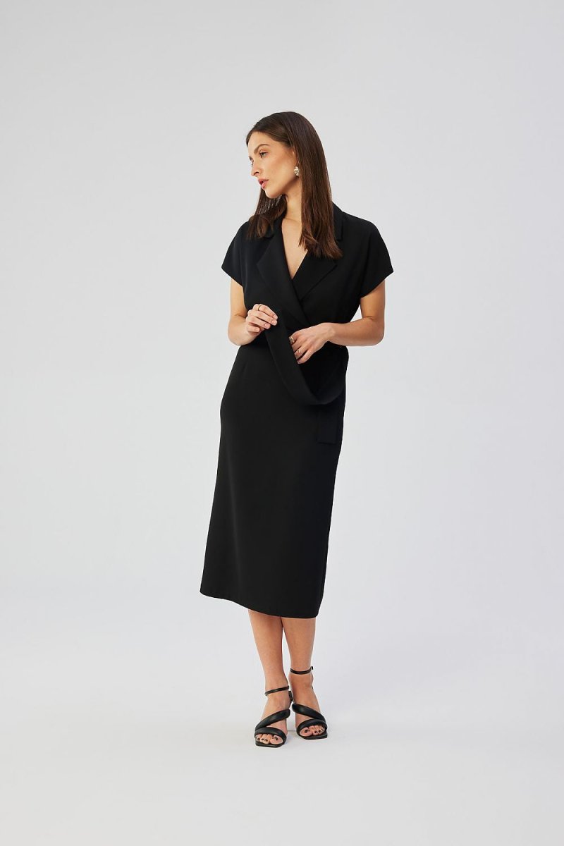 WOW FASHION | Stylove Elegant Envelope Midi Dress - Kimono Sleeves Collar Belted Feminine Day Dress - Wow Store