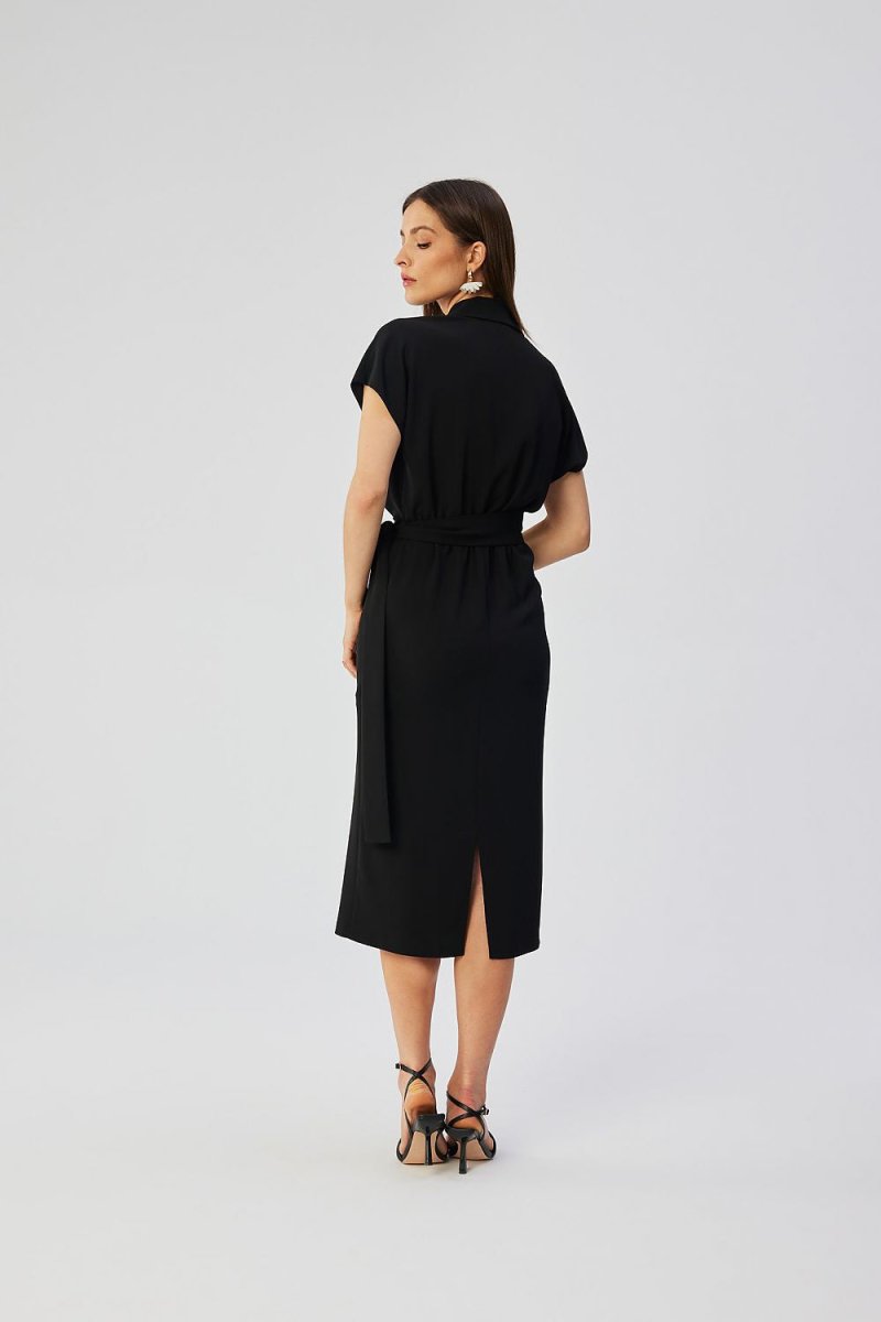 WOW FASHION | Stylove Elegant Envelope Midi Dress - Kimono Sleeves Collar Belted Feminine Day Dress - Wow Store