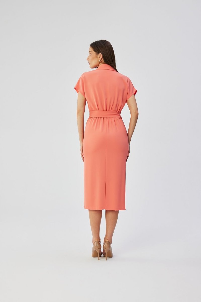 WOW FASHION | Stylove Elegant Envelope Midi Dress - Kimono Sleeves Collar Belted Feminine Day Dress - Wow Store