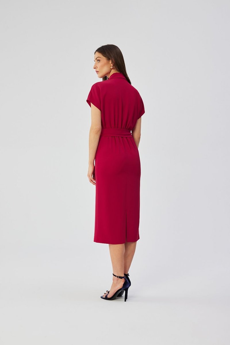 WOW FASHION | Stylove Elegant Envelope Midi Dress - Kimono Sleeves Collar Belted Feminine Day Dress - Wow Store
