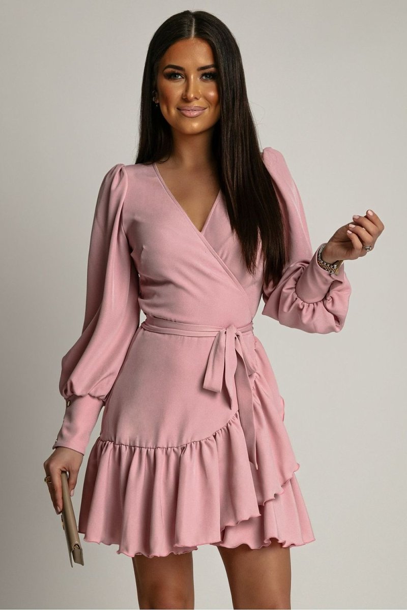 WOW FASHION | Wrap Front Day Dress - Romantic Ruffled Viscose Dress for Women - Wow Store