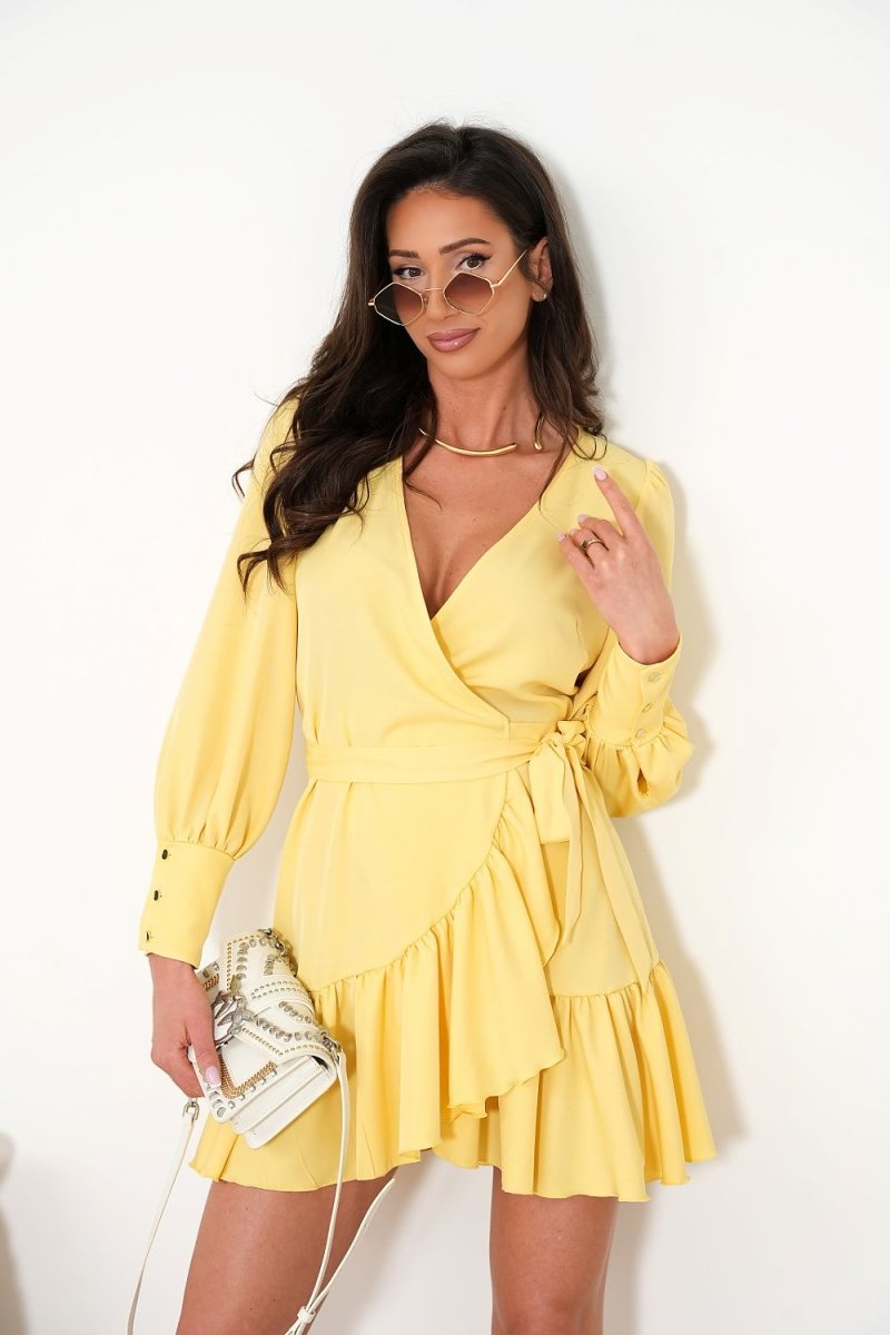 WOW FASHION | Wrap Front Day Dress - Romantic Ruffled Viscose Dress for Women - Wow Store