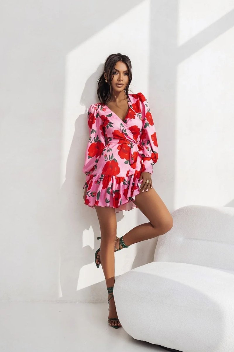 WOW FASHION | Wrap Front Day Dress - Romantic Ruffled Viscose Dress for Women - Wow Store